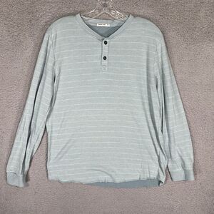 Marine Layer Henley Shirt Mens Medium Blue Striped Long Sleeve Stretch  Relaxed